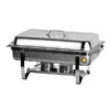 Chafing dish inoxidable con tapa medida gastronorm 1/1 de lacor, de 8,5l de capacidad. Medidas externas: 56x35 y 28 de altura. – alquiler para eventos