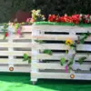 Macetero pallet vintage blanco, med. 1,20 x 90 x 25 cm – alquiler para eventos