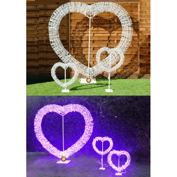 Trío corazones photocall, luces led – alquiler para eventos