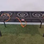 Soporte paella con pies, tres fuegos, med. 90 al. X 1,80 an. X 57 – alquiler para eventos