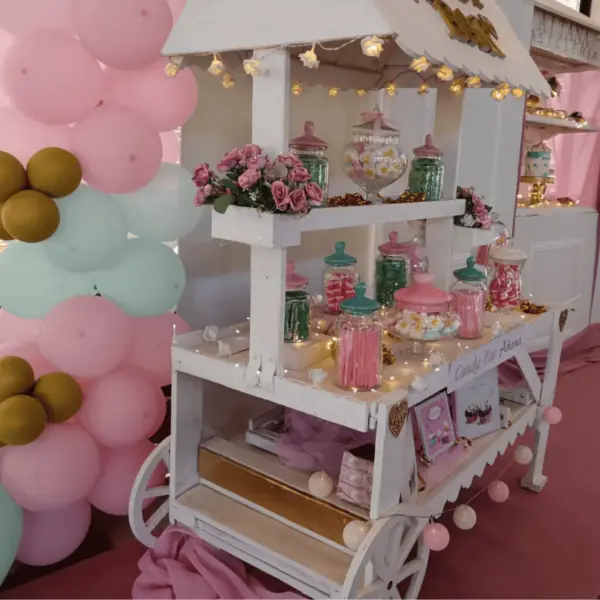 Candy Bar Madera Blanco Vintage, Med. – alquiler para eventos