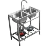 Fregadero doble seno con escurreplatos 1 grifo. Med. 82 cm. De alto x 120 cm. De ancho. X 50 cm. De fondo. – alquiler para eventos