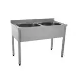 Fregadero ind. Doble seno con 1 grifo. Med. 85 cm. De alto x 130 cm. De ancho x 60 cm. De fondo. – alquiler para eventos